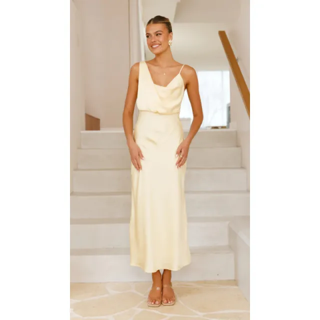 Solid Color Mercerizing Sexy Suspenders Dress Light Yellow - Shop at LoveMi