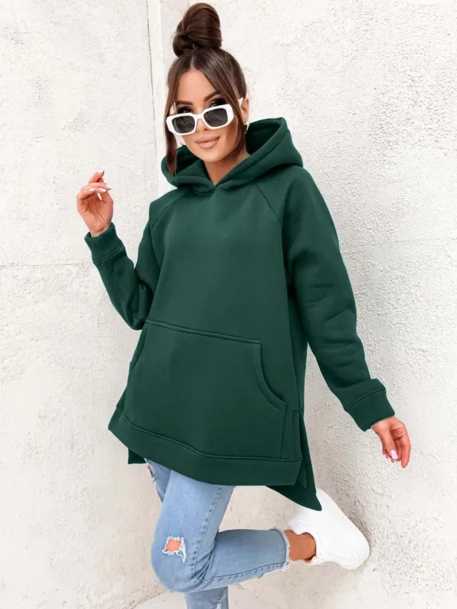 Women's Solid Color Hooded Casual Loose Sweater Green - Shop at LoveMi