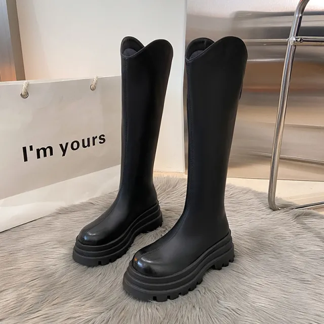 Platform Thin Below The Knee Boots Black - Shop at LoveMi