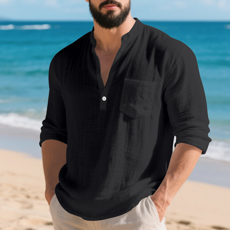 American Style Linen Long-sleeved Men’s T-shirt