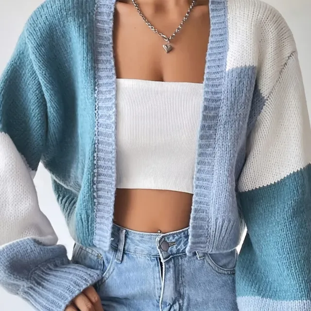Cardigan Sweater Striped Long Sleeve Sweater Coat Sky Blue - Shop at LoveMi