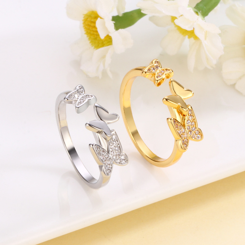 European And American Fashion Zircon Size Butterfly Ring