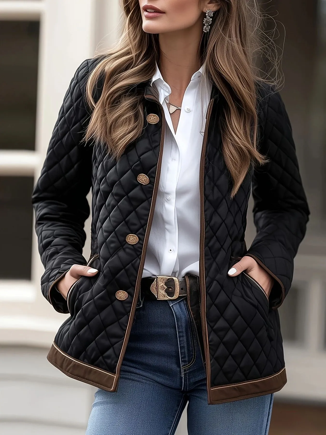 Women's Diamond Quilted Jacket with Contrast Trim | Luxe Clothing Women's Diamond Quilted Jacket with Contrast Trim 75fa9635 2b20 4c0c 8b4e 75178508a074