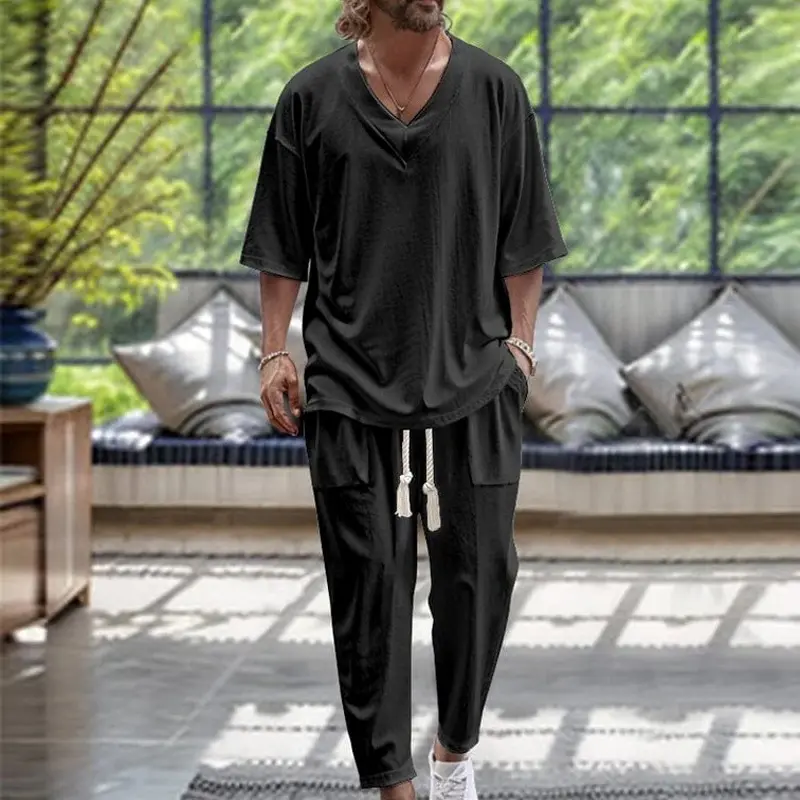 Men's Casual Solid Color Pullover V-neck Short
