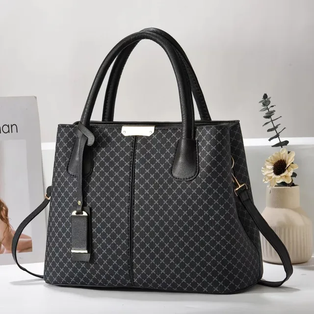 New Printed Tote Portable Shoulder Crossbody Women's Bag Middle aged Lady Mother High Sense Black - Shop at LoveMi