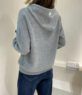 Casual And Versatile Women's Cashmere Hooded Knit Sweater Gray - Shop at LoveMi