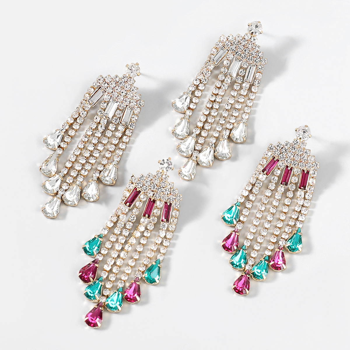 Alloy Diamond-studded Tassel Female Earrings Sapphire Blue