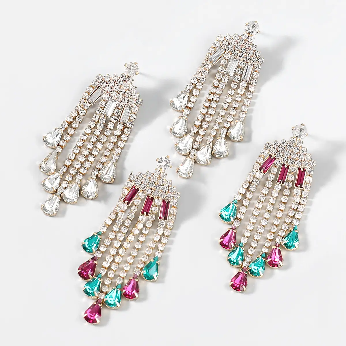 Alloy Diamond-studded Tassel Female Earrings Sapphire Blue