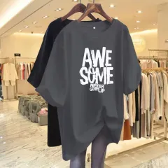 Simple American Letter Crew Neck Cotton T-shirt - Dark Grey - View 1