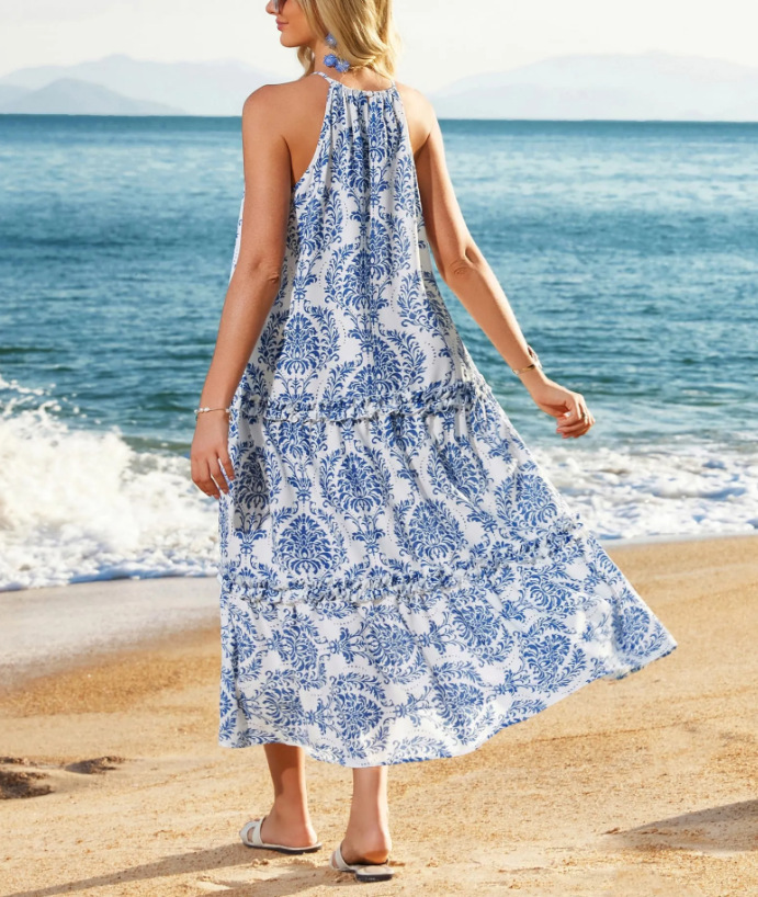 Fashionable Printed Contrast-Color Dress Womens Clothing