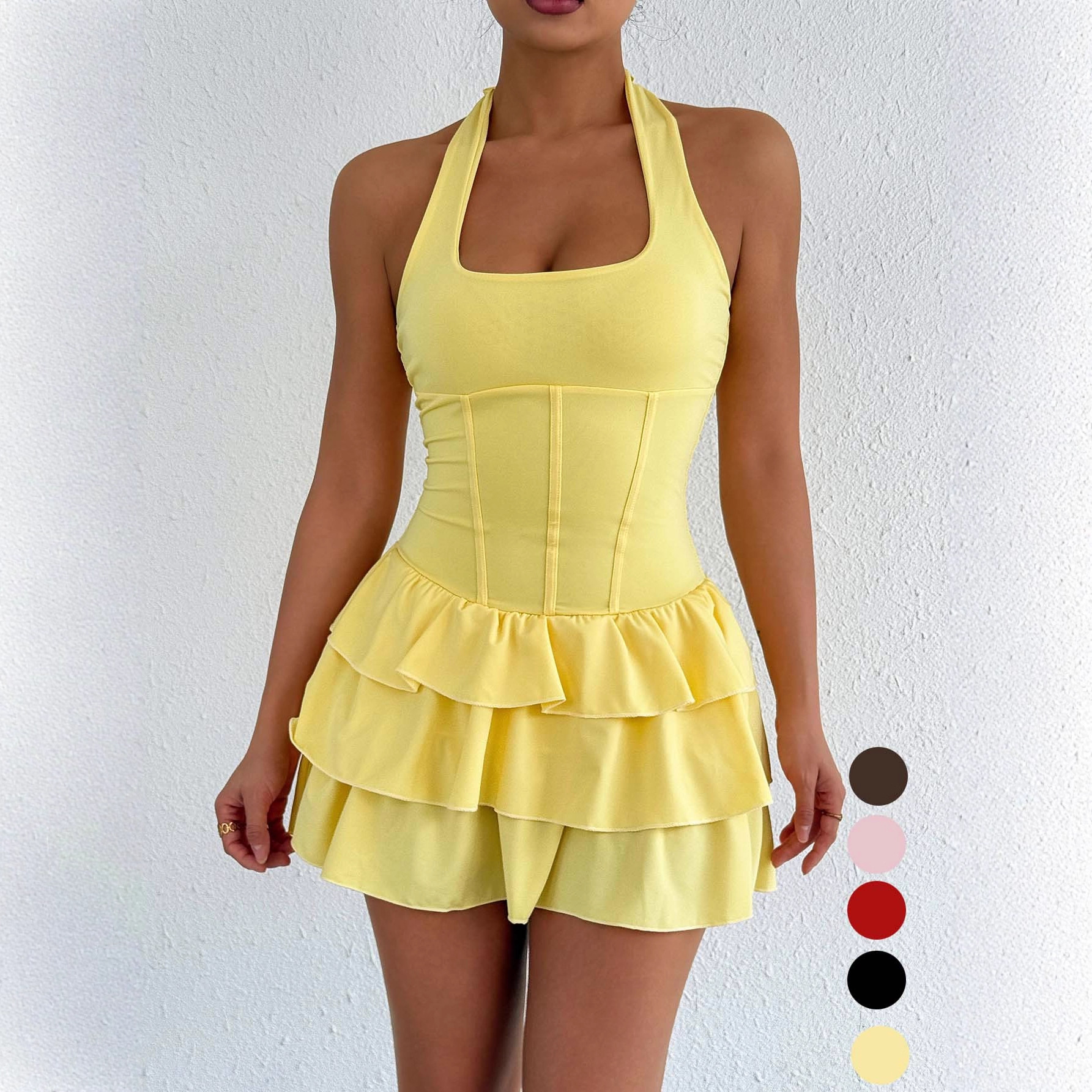 Womens Stylish Sexy Figure-hugging Strap Mini Dress