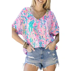 Loose Painted Flower Painting T-shirt Women Single Wear Paint Flower Casual Top Women - Style1010-M - View 1