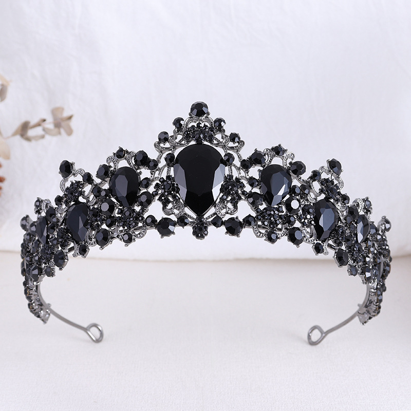 Baroque-style Vintage Black Rhinestone Bridal Crown