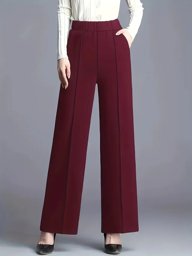 Women's Autumn And Winter Solid Color Wide Leg High Waist Loose And Slimming Casual Pants Wine Red - Shop at LoveMi
