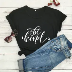 Be Kind Rose Style Short Sleeve European And American Street Leisure T-shirt - Black & White Letters - View 1