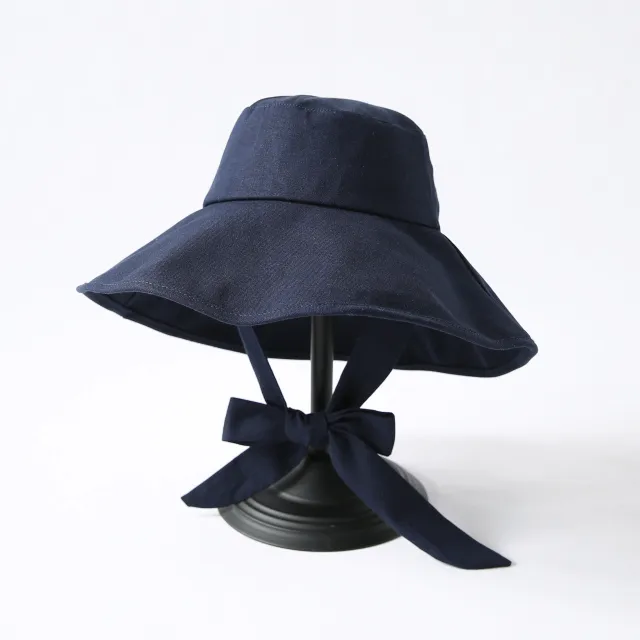 Solid Color Foldable Big Brim Lace up Hat Navy Blue - Shop at LoveMi