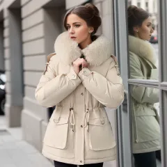 Women's Clothing Velvet Padded Thickened Coat - White - View 1