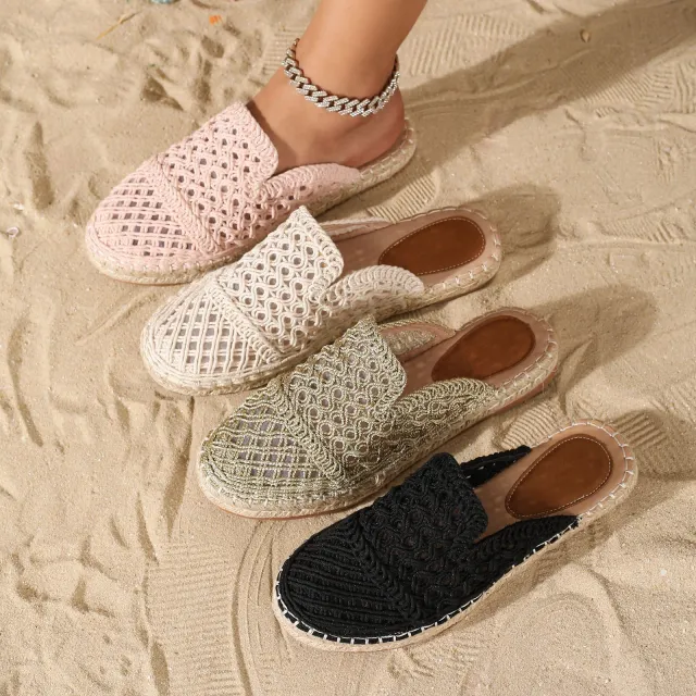 Closed Toe Hollow out Half Slippers Women's Summer Outer Wear Round Toe Black - Shop at LoveMi
