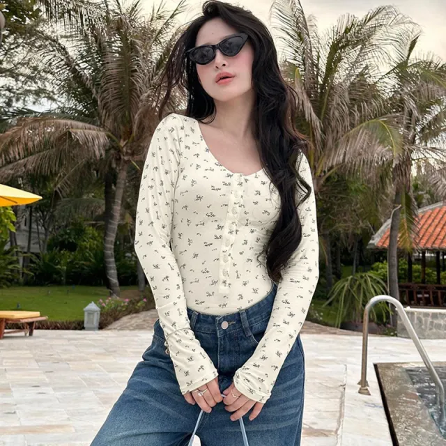 Women's Fashion Casual Floral Long sleeved Jumpsuit Floral - Shop at LoveMi