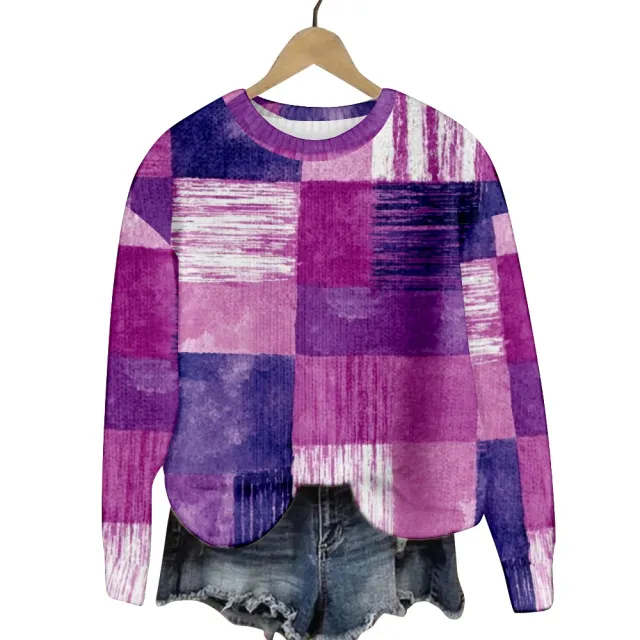 Geometric Color Matching Pattern Elements 3D Printed Casual Women's Round Neck Sweater E Style - Shop at LoveMi
