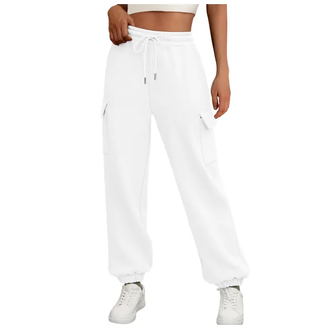 Women's Sweatpants Fleece Lined Baggy Athletic Jogger Trousers With Pockets Fall Casual Trendy Cargo Pants Fall Outfits White - Shop at LoveMi