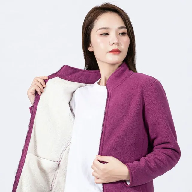 Women's Autumn And Winter Lamb Wool Stand Up Collar Cardigan Sweatshirt Red - Shop at LoveMi