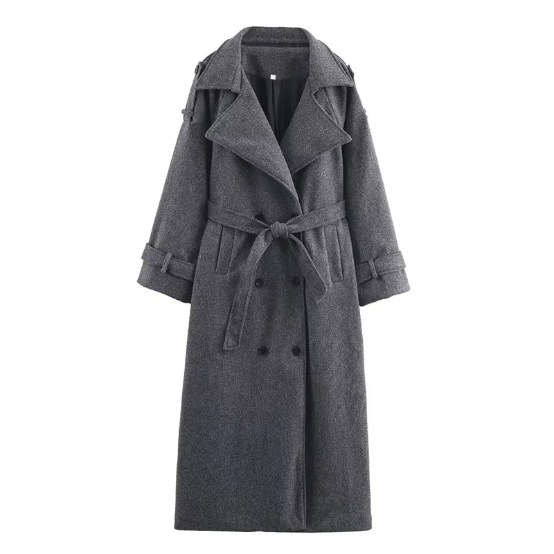 Women's Double-breasted Wool Coat - Gray