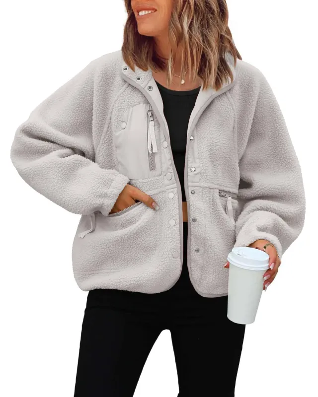 Polar Fleece Sports And Leisure Sweater Jacket Top Light Gray - Shop at LoveMi