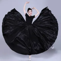 Simple Solid Color Performance Skirt With Large Swing - Black - View 1