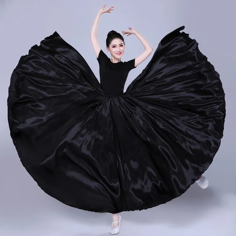Simple Solid Color Performance Skirt With Large Swing - Black