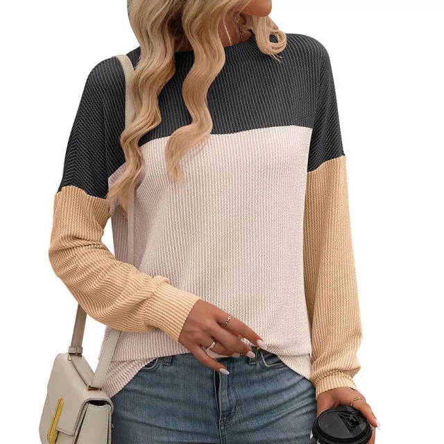 Round Neck Twist Strip Color Matching Long Sleeve Loose T shirt For Women Gray - Shop at LoveMi