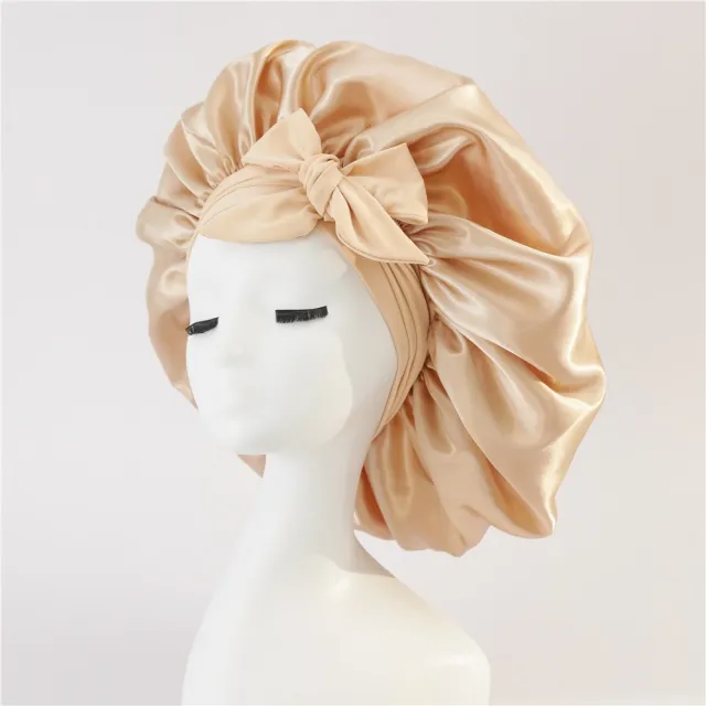Satin Ribbon Round Bow Elastic Nightcap Gold - Shop at LoveMi