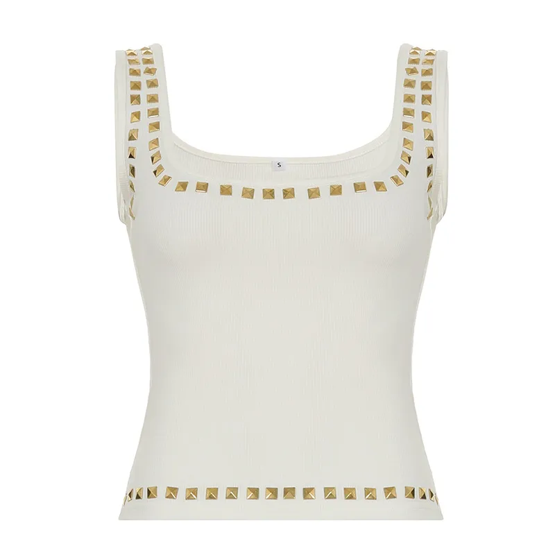 I-shaped Vest Square Collar Casual Top - White