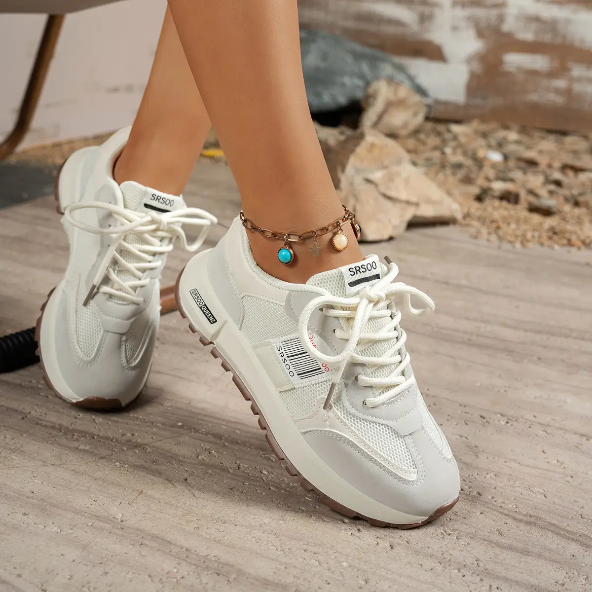 Platform Lace-up Mesh Plus-size Sneakers Casual Color-block Running Dad Shoes