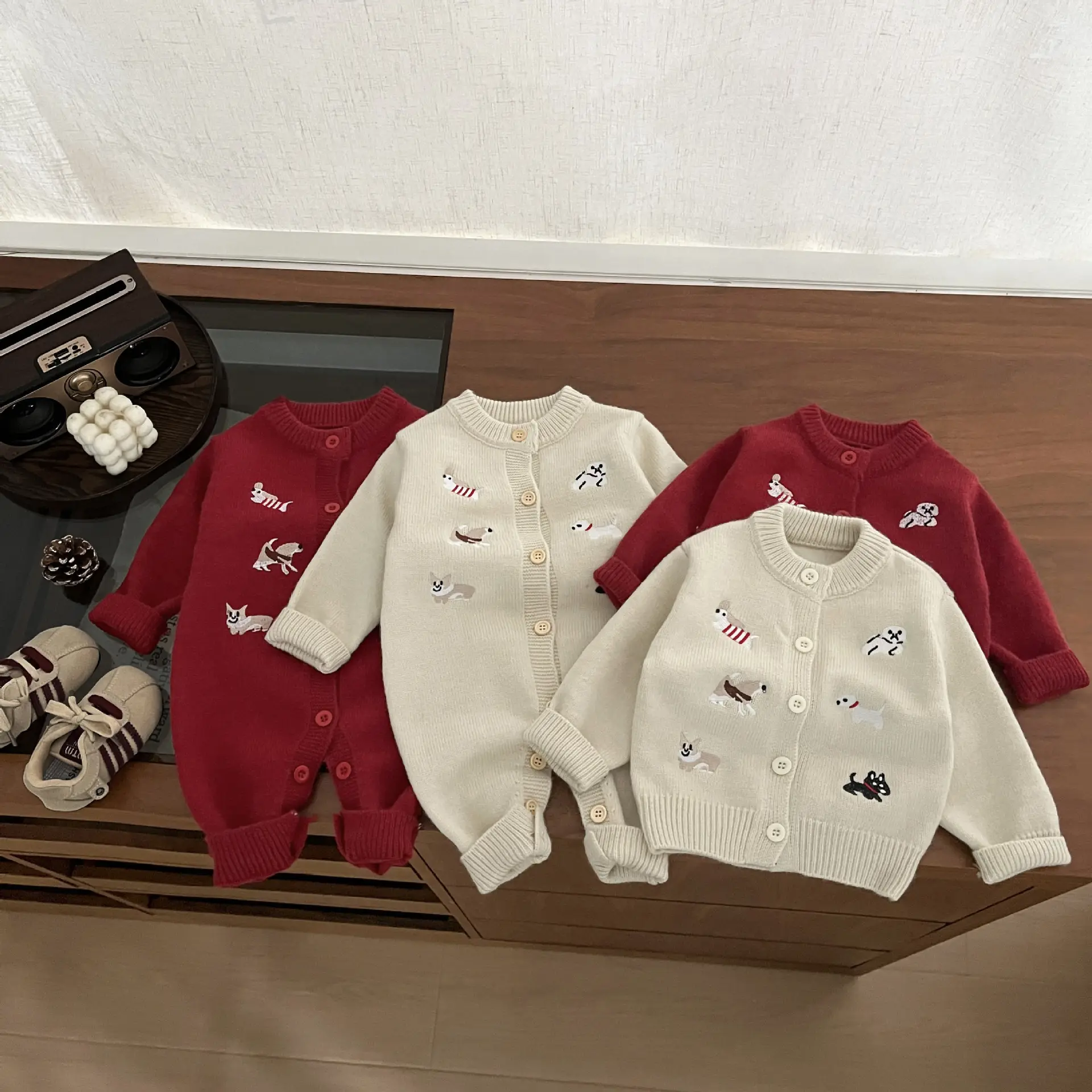 Childrens Embroidered Thickened Knitted Cardigan Romper
