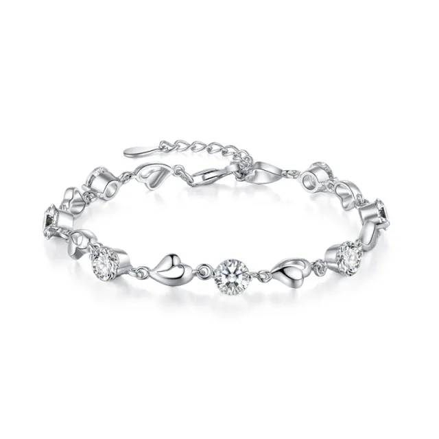 S999 Pure Silver Love Heart Simple Personality Mori Style Student Couples Bracelet White - Shop at LoveMi