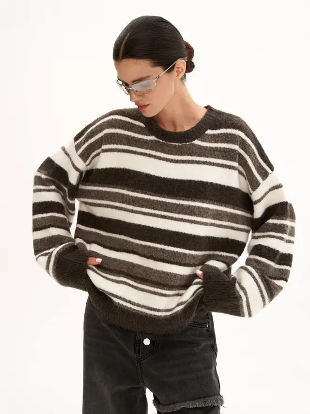 Women's Striped Color block Sweater Dark Brown - Shop at LoveMi