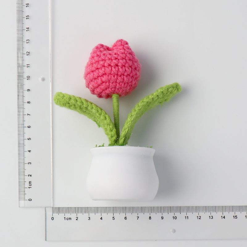 Finished Handmade Crocheted Wool Tulip Small Pot Plant