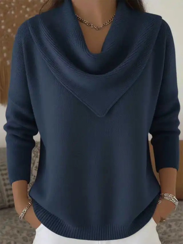 Womens Solid color Long sleeve Sweater Top Navy - Shop at LoveMi