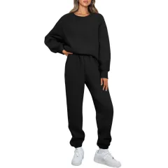 Winter Solid-color Fashionable Crew-neck Pullover With Fleece Lining - Black - View 1