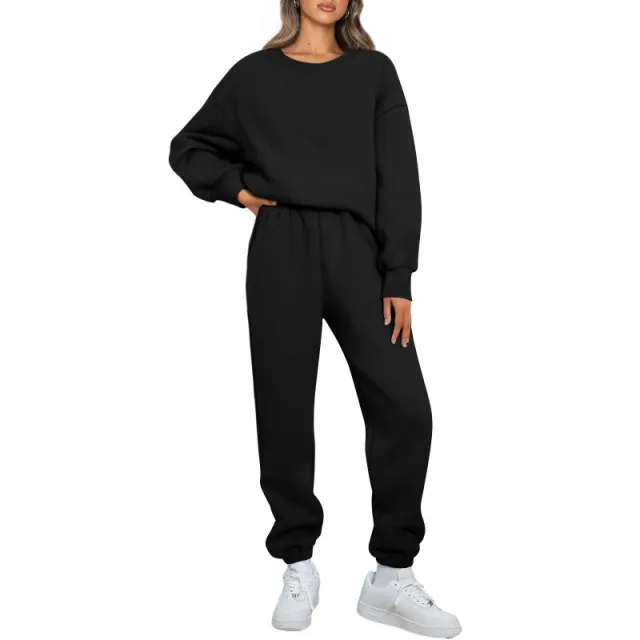 Winter Solid color Fashionable Crew neck Pullover With Fleece Lining Black - Shop at LoveMi
