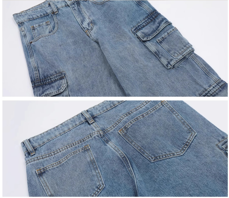 Retro Washed Multi-pocket Jeans Women's Overalls Straight Casual Pants - Image 9