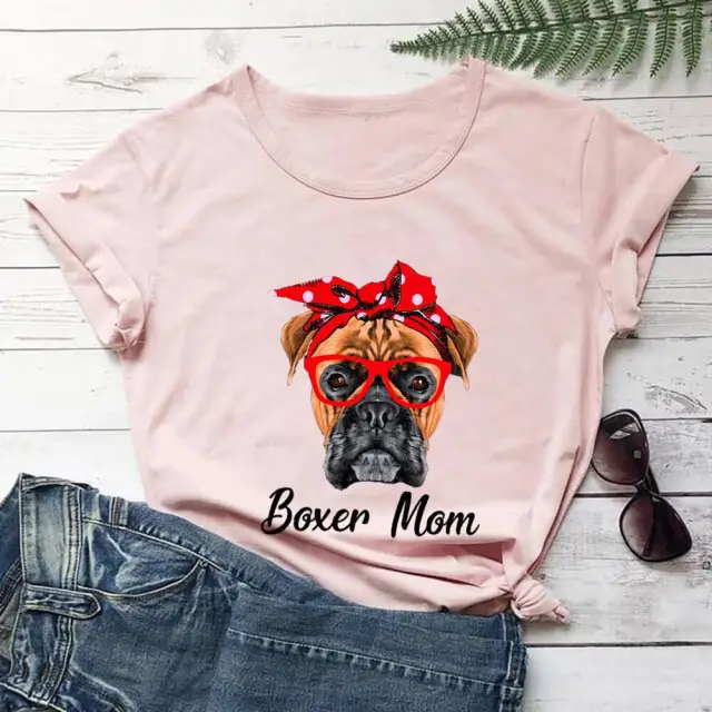 Cute Pet Mom Summer T shirt European And American Round Neck Short Sleeve Peach - Shop at LoveMi