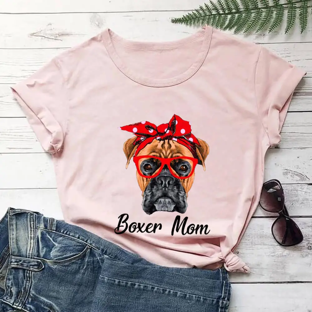 Cute Pet Mom Summer T-shirt European And American Round Neck Short Sleeve - Peach