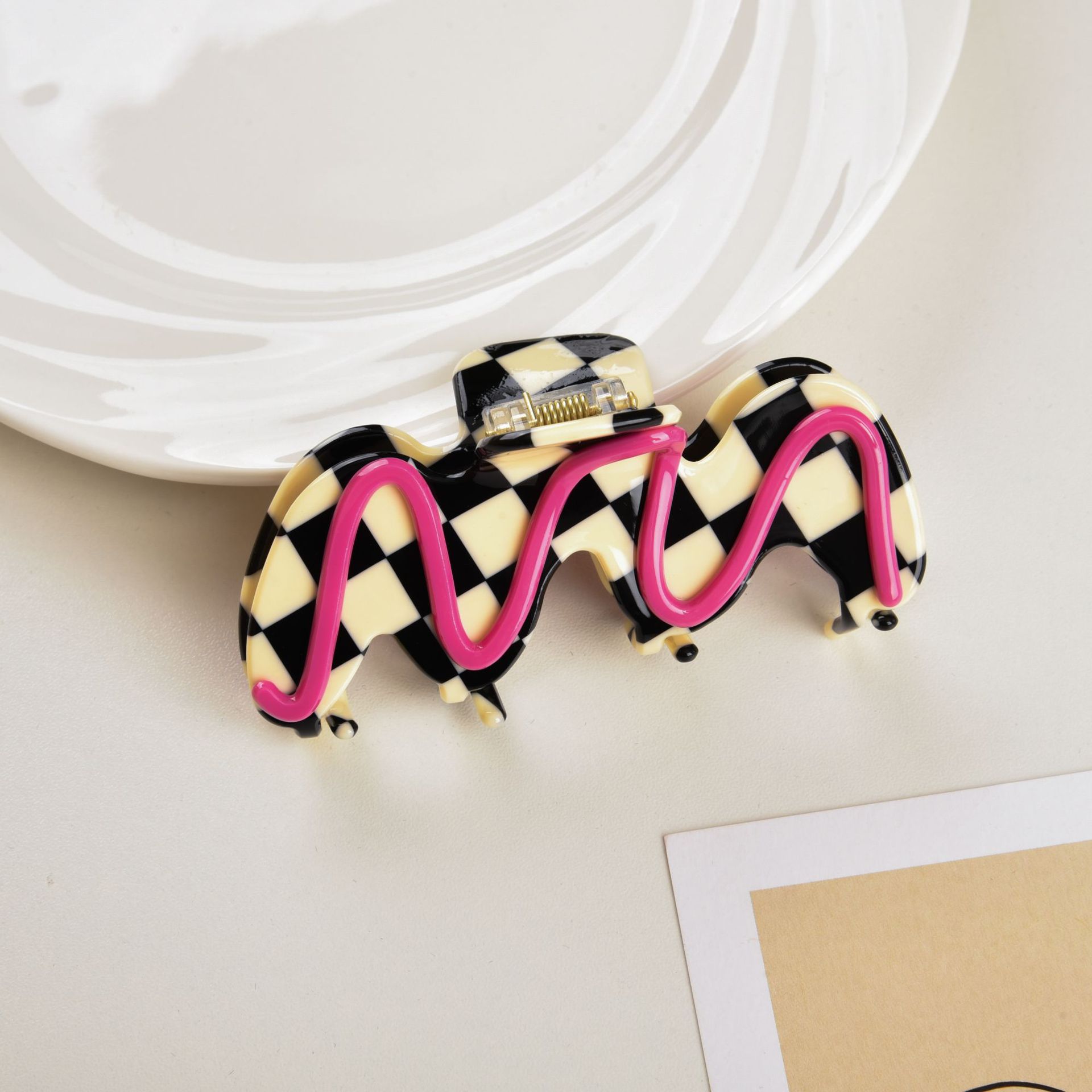 Title 2, New Candy Color Checkerboard Acetate Hairpin