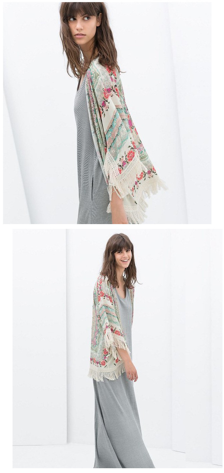 Title 2, Batwing Sleeve Chiffon Printed Shawl Kimono Car...