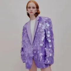 Loose Sequin Fashion Suit Top High Dinner Party Temperament Coat - Violet - View 1