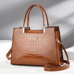 Women's Fashion Patent Leather Shoulder Bag - Brown - View 1