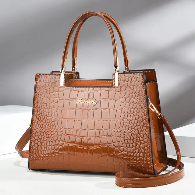 Women's Fashion Patent Leather Shoulder Bag Brown - Shop at LoveMi