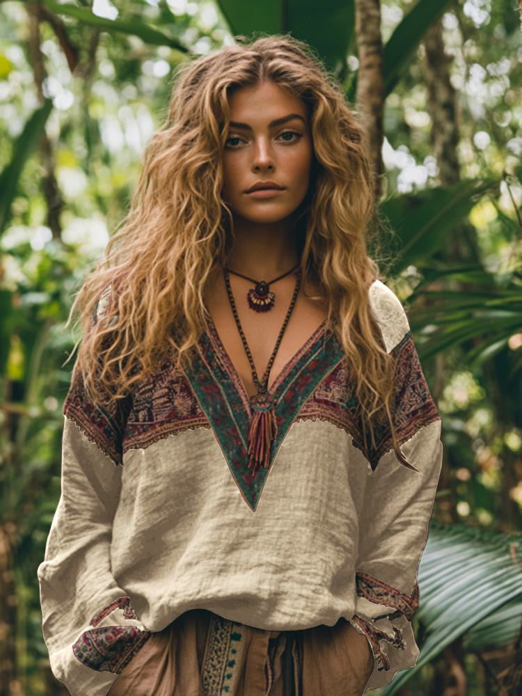 Womens Long-sleeve Printed Casual Top